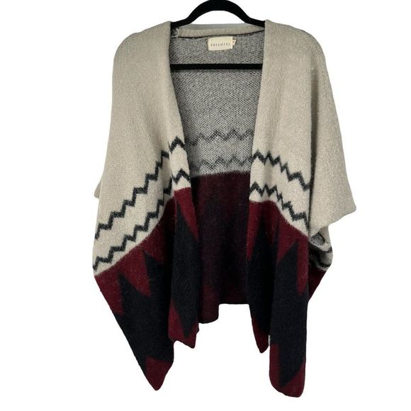 Dreamers Cream Burgundy Southwest Boho Shrug Sweater - Picture 2 of 7